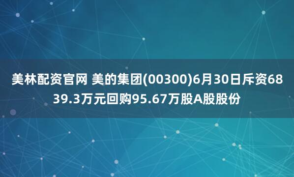 美林配资官网 美的集团(00300)6月30日斥资6839.3万元回购95.67万股A股股份
